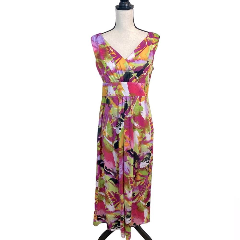 Slinky Brand Paintbrush Pattern Empire Waist Jersey Maxi Dress Size Medium